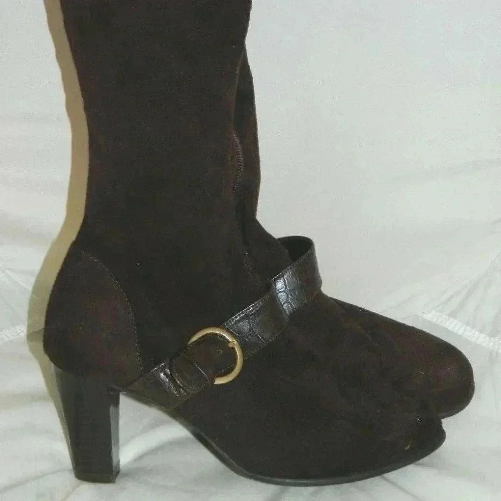 PREDICTIONS Brown Faux Suede Animal Print Boot
